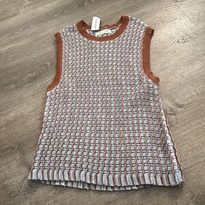 NWT PacSun Ocean Crochet Crewneck Sweater Vest Blue Rust Orange Size S Y2k